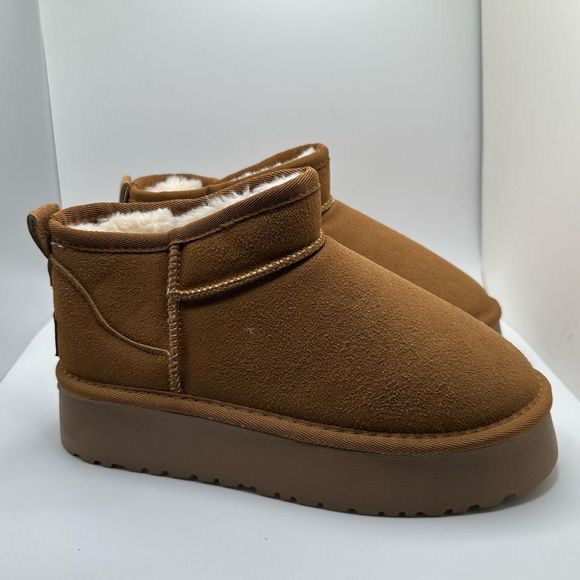 YSP Women's Genuine pull on platform boot 10 CHESTNUT - Picture 1 of 7